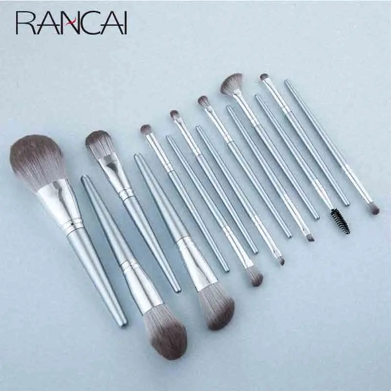 RANCAI 14pcs Set di pennelli per trucco professionale Brochas Maquillaje Fiber Hair make-up per strumenti cosmetici da donna con borsa in pelle