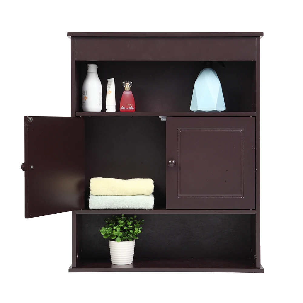 FCH Two-door Bathroom Cabinet with Upper and Lower Layers Brown  US Warehouse Bathroom Furniture