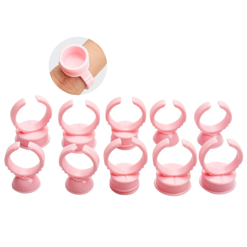 100 pcs/pack Pink Disposable Ring Cup Tattoo Pigment Ink Pallet Grafting Eyelash Glue Tray Adhesive Holder