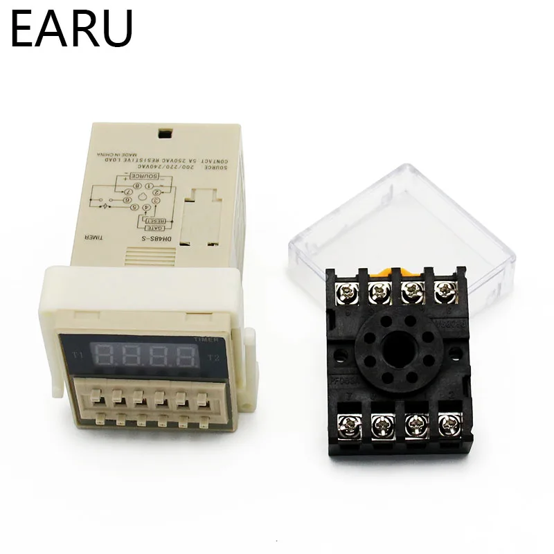 DH48S-S 0.1s-990h AC 110V 220V DC 12V 24V Repeat Cycle SPDT Programmable Timer Time Switch Relay with Socket Base DH48S Din Rail