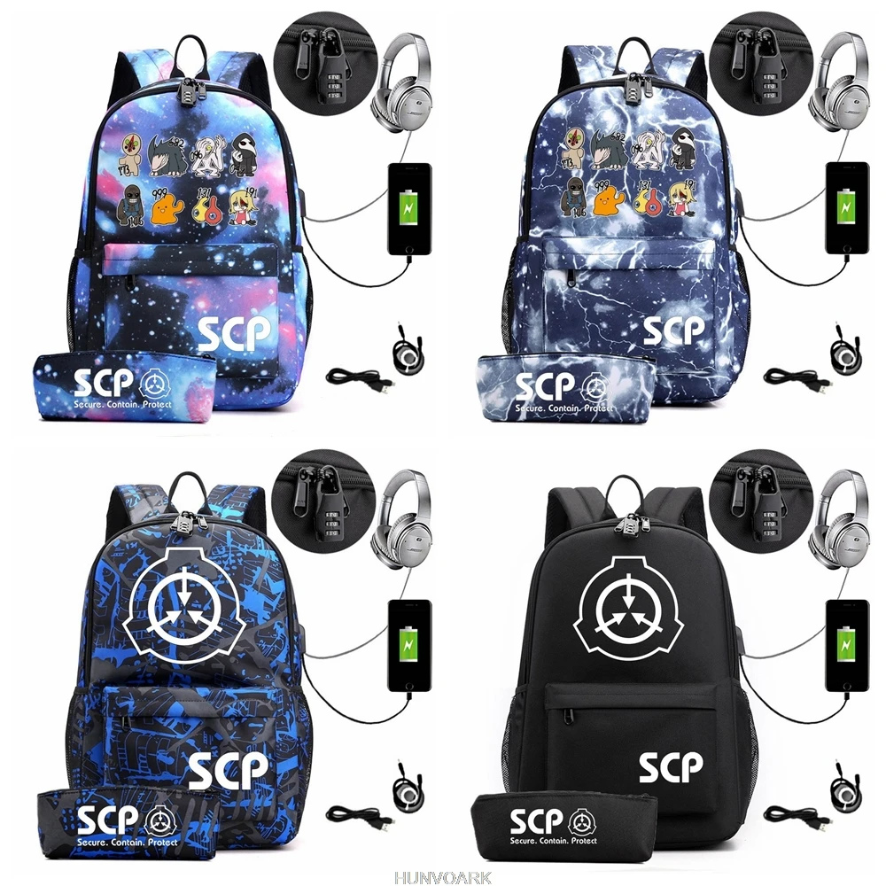 Anime zaino Cosplay Cartoon Game SCP borse a tracolla da viaggio borse da scuola per adolescenti + astuccio a tracolla lavoro tempo libero Mochilas