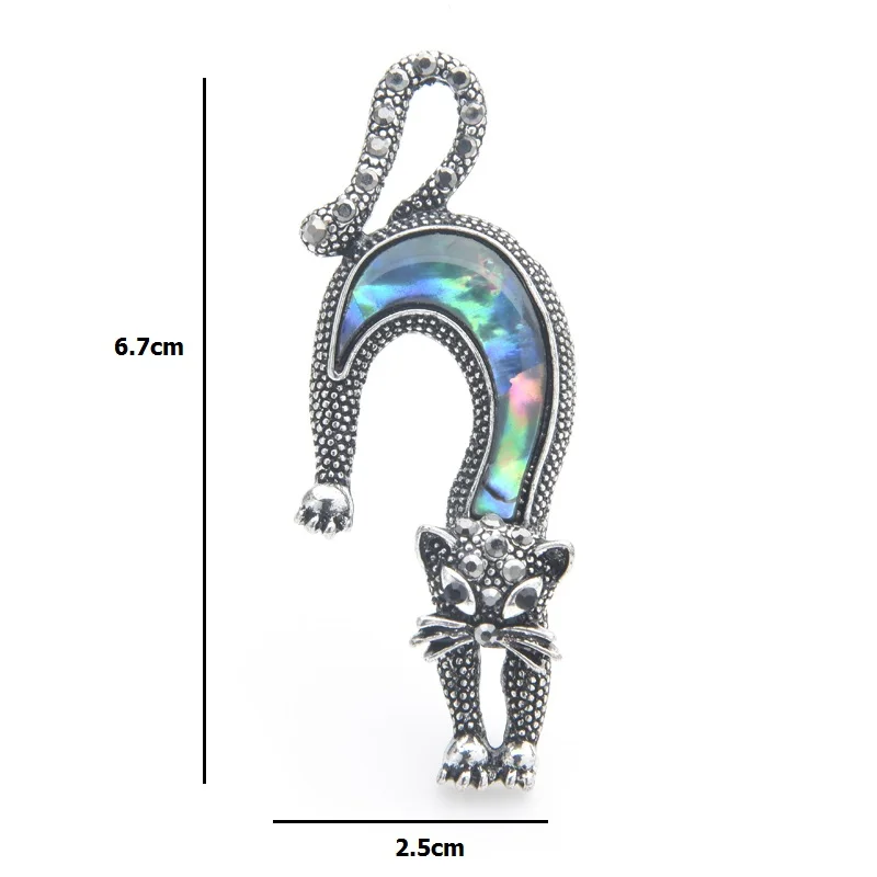 Wuli&baby Natural Shell Cat Brooches Women Lovely Running Cat Animal Brooch Pins Gifts