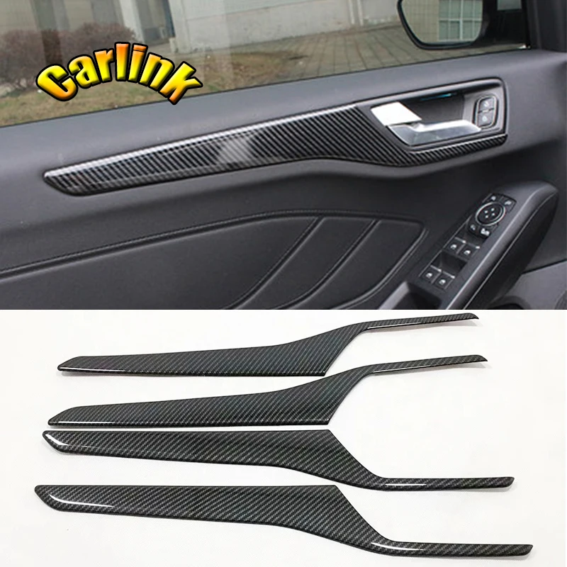 For Ford Focus 2019 ABS Matte/Carbon Fibre car Door Interior Decoration strip Cover trim Car Styling Accessories 4pcs