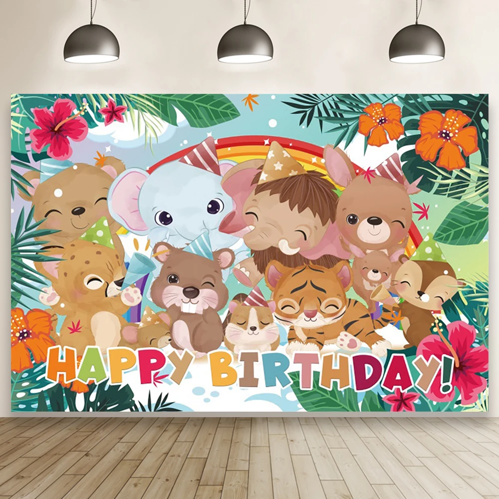 Laeacco Cartoon Birthday Safari Party Background Baby Show Stars Portrait Customization Photographic Backdrop For Photo Studio