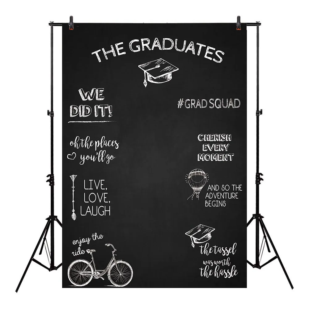 

Vertical Photographic Background Celebrating Graduation Backdrops for Students Blackboard Bachelor Cap Vinyl Cloth