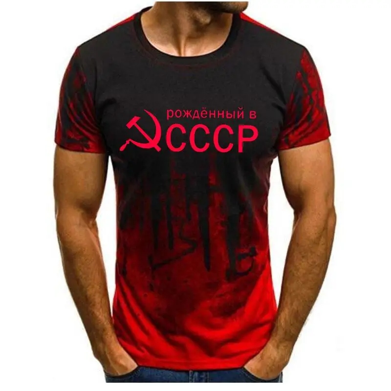 New Mens T-Shirt Summer CCCP Russian T Shirts Moscow Mens Tees O Neck Tops Men USSR Soviet Union Man Short sleeve Tshirt