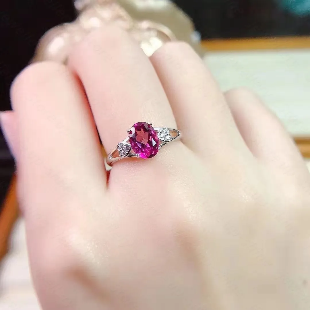 

Hot selling style natural pink topa ring 925 silver women's ring color beautiful luxurious atmosphere