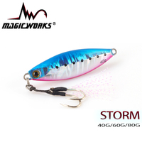 MAGIC WORKS Metal Jig Spoon Lure 40g 60g 80g Artificial Bait Shore Slow Jigging Saltwater Lures Sea Bass Fishing Tackle
