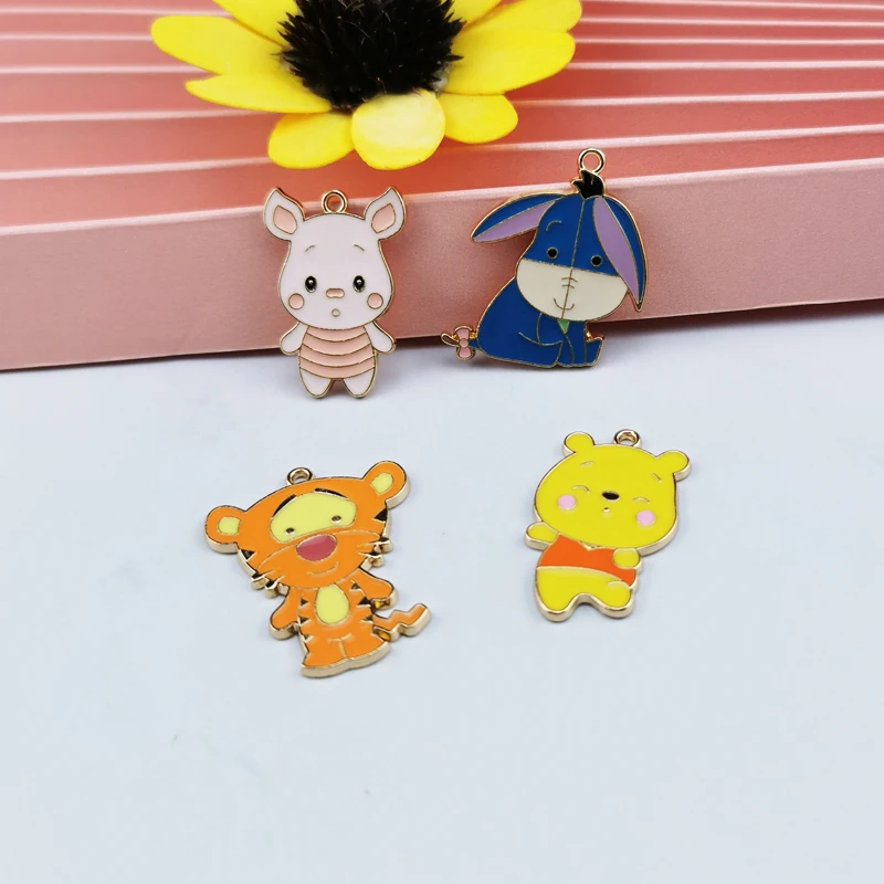 10pcs/lot Cartoon Animals Enamel Charms Cute Pig Tiger Bear Donkey Metal Pendants Handmade Finding For DIY Jewelry Accessories