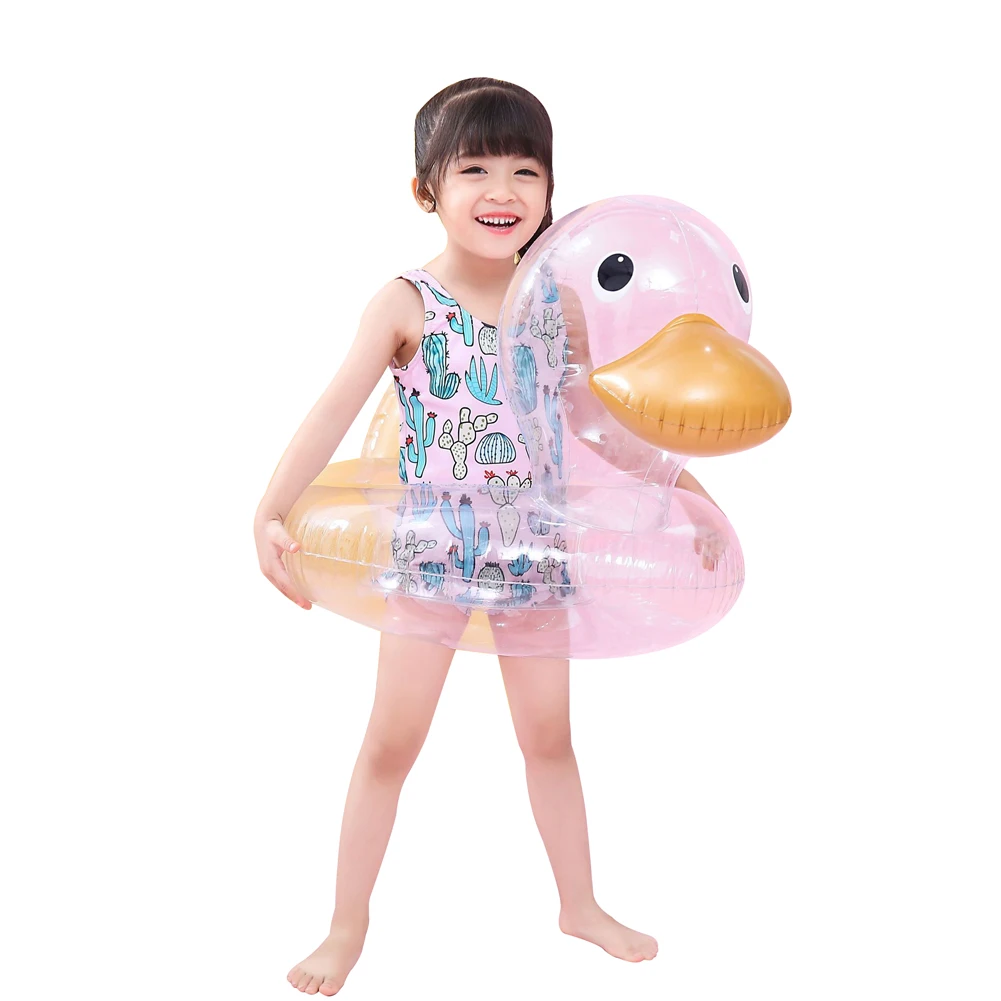 Cute Duck Swim Ring Summer Baby Inflatable Floating Ring Transparent Photography Props Swimming Pool Accessories Kids Floats