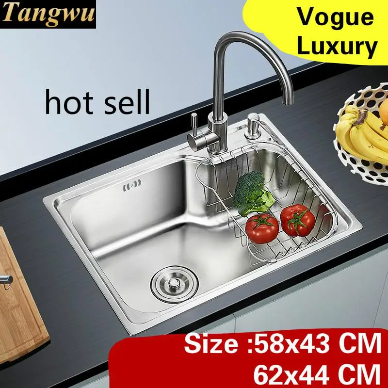 

Free shipping Apartment luxury kitchen single trough sink wash vegetables 304 stainless steel 580x430/620x440 MM