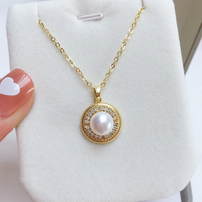 ZHBORUIN Retro Round Pearl Necklace Real Freshwater Pearl 14k Gold Plating Women's Fashion Choker Pendant Woman New Jewelry Gift