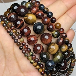 Natural Stone Multicolor Tiger Eye Round Loose Spacer Beads For Jewelry Making DIY Bracelet Accessories 15''Strand 4 6 8 10 12mm