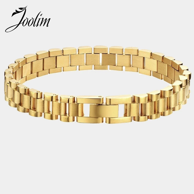 Joolim Jewelry High End Pvd Wholesale No Fade Solid Adjustable Rectangle Link Watchband Chain Stainless Steel Bracelet for Women