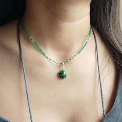 LiiJi Genuine Malachite Charms Green Onyx Peridot Goldfilled Delicate Handmade Pendant Necklace