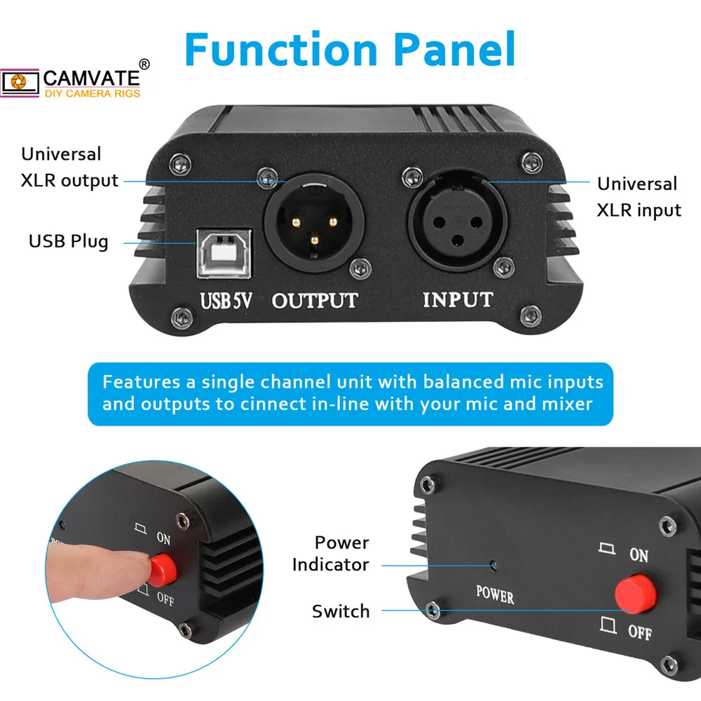 CAMVATE BM 800 Condenser Microphone 48V Phantom Power Supply With Adapter XLR Audio Cable For Music /Audio Recording/Karaok