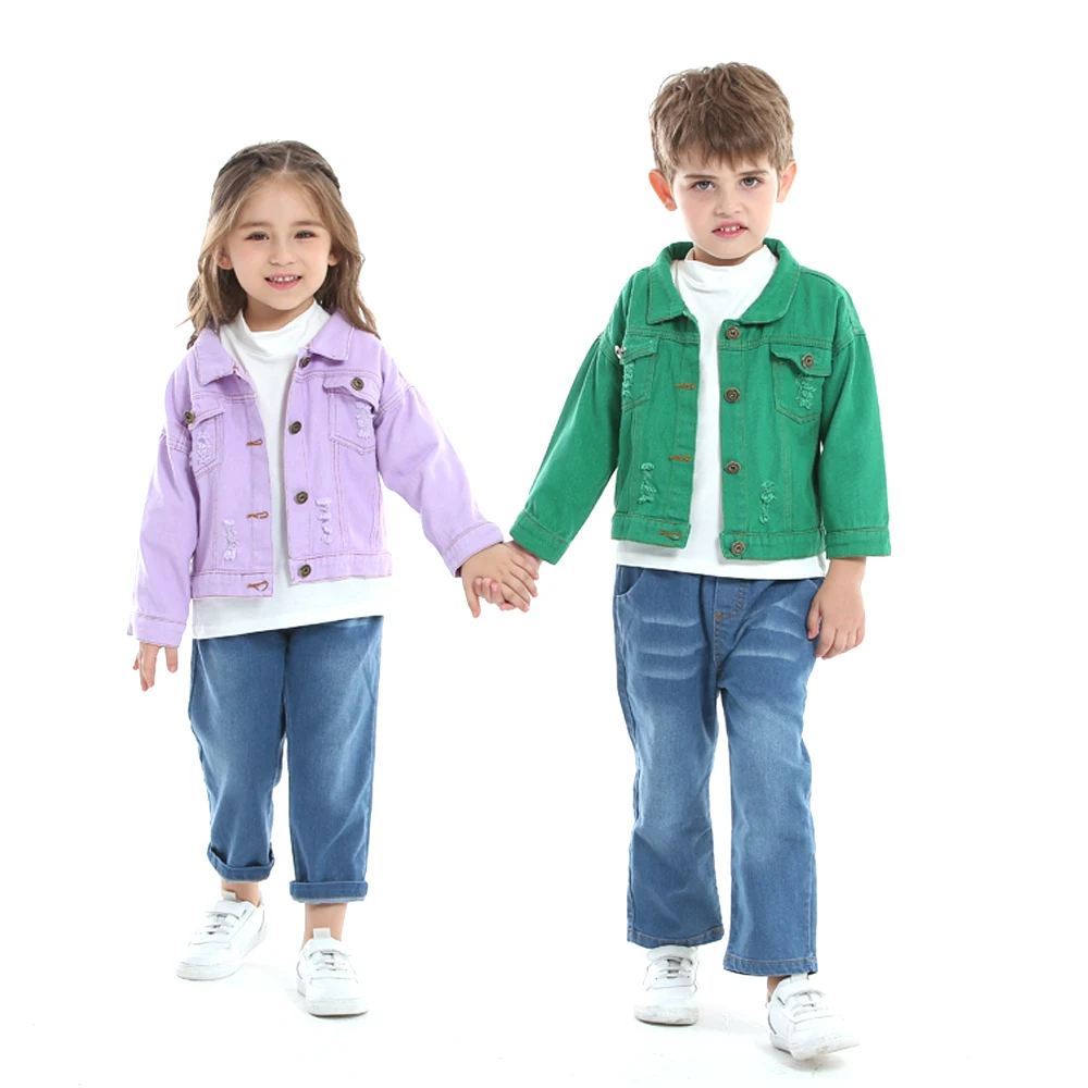 top and top Fashion Kids Girls Casual Breaken Denim Jacket Children boys Trench Coat Toddler Holes Outerwear Cowboy Clothing