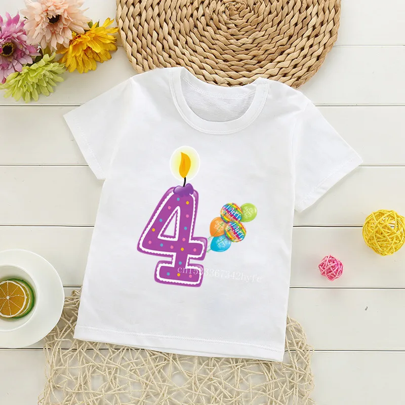 Boys Cute Birthday Number Cartoon T Shirt Children Happy Birthday Balloon Number Present T-shirt Boy&Girl Funny Gift Kid Tshirt