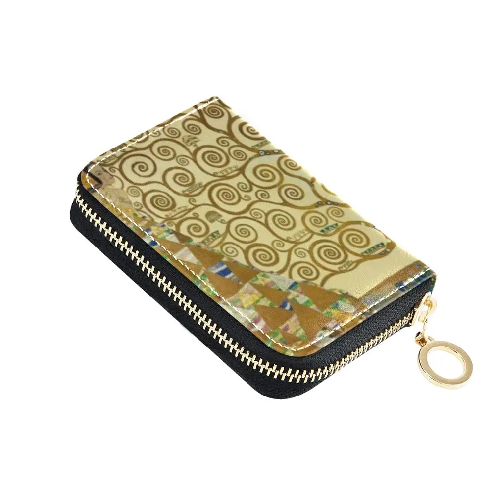 High quality leather Mini Oil Painting Girl Women Card Bag Zipper Credit ID Cards Holder Case Extendable Small Wallet Coin Purse
