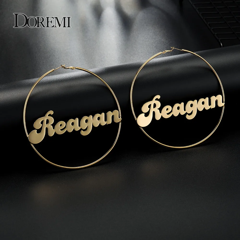 DOREMI 304 Stainless Steel Earring Custom Name Earrings Number/Symbol Round Hoop Environmentally Friendly  Anti-allergy 30-100mm