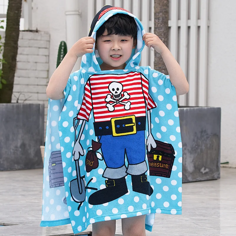 Large Cute Kids Hooded Bath Towel Cloak Cartoon Print Boys Girls Bathroom Beach Can Wear Super Absorbent Child Sunscreen Shawel