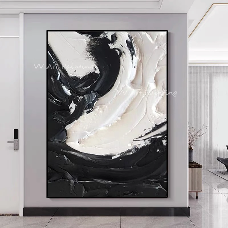 Handmade black and white thick knife Modern Original Water Thick Oil Painting Canvas Handpainted Textured Wall Artwork