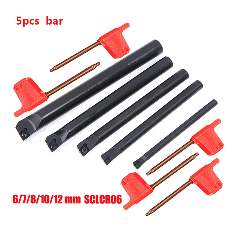 5pcs Lathe holder Turning Tool Boring Bar SCLCR06 6 7 8 10 12mm +10pcs CCMT060204 CCMT060208 inserts cnc lathe turning tool set