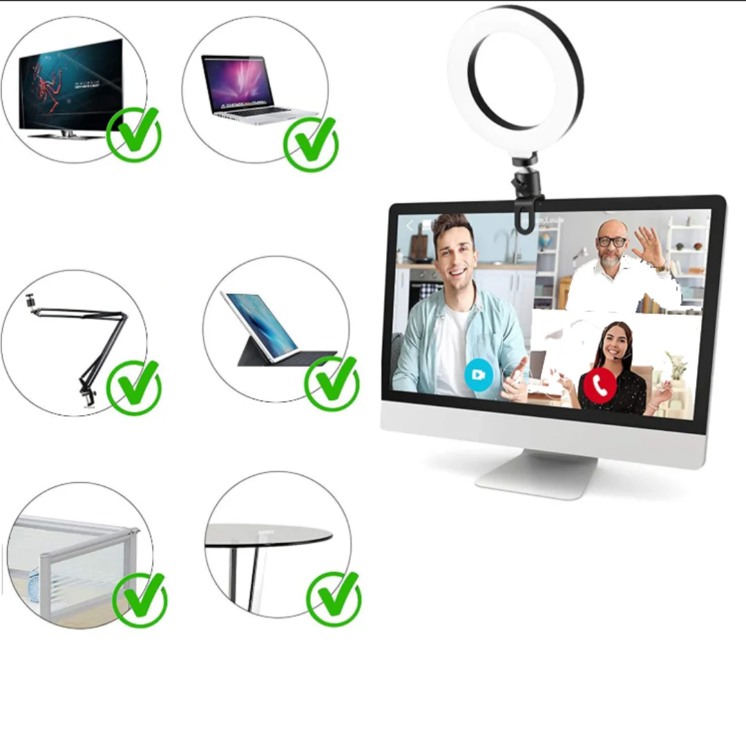 Video Conference Lighting Kit, Ring Clip on Laptop Monitor, 5 Dimmable Color, 5 Brightness Level