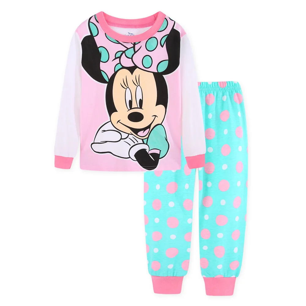 1-7y 2pcs New Kids Minnie Mouse Pajamas Sets Baby Girls and Boys Clothes Pijamas Anna Elsa Cartoon Long Sleeve T-shirt+Pants Set