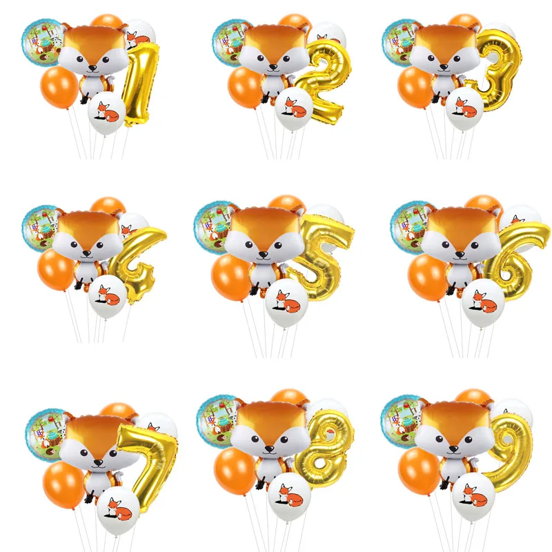 7pcs/lot Fox Balloons with Animal Latex Balloon Number Baby Shower Globos Children Birthday Party Decorations kids