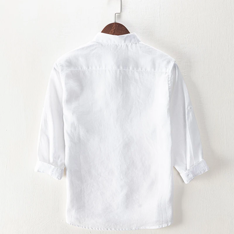 Suehaiwe's brand Italy pure linen three-quarter sleeve white shirt men casual comfortable shirts for men fashion solid shirt men