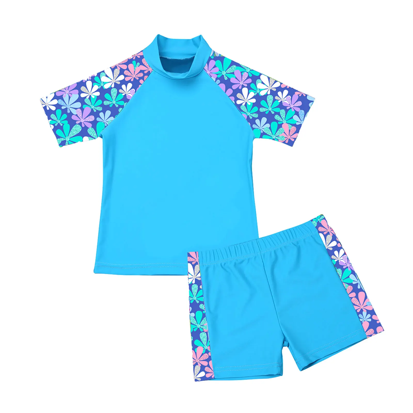 Girls Summer Tankini Floral Printed Swimsuit Kids Breathable Swimwear Tops with Bottoms Fashion Beach Bathing Suit for Children