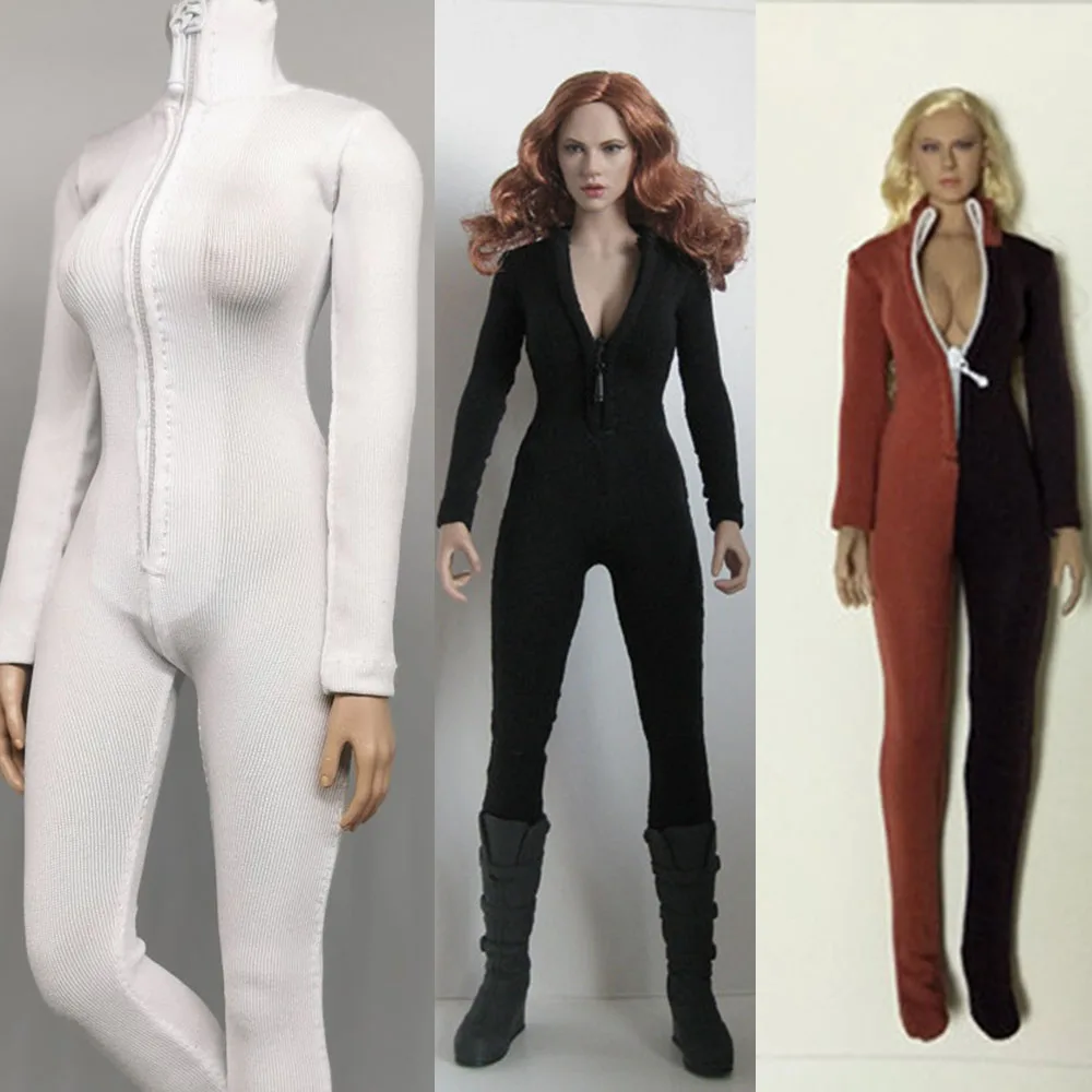 1/6 Women Soldier Bodysuit Stretch Tight Front Zipper Open Jumpsuit Stretch Body Stocking Fit 12