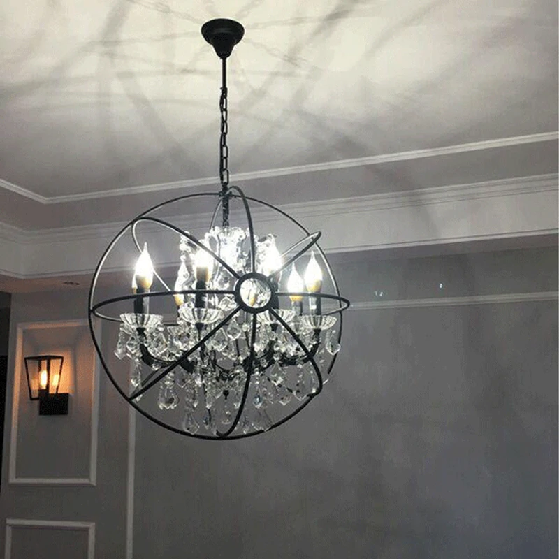 Imagem -03 - Rustic Orb Chandelier For Kitchen Island Led Bar Light Candelabro de Cristal Rústico Retro Preto Lâmpada do Candelabro Loft