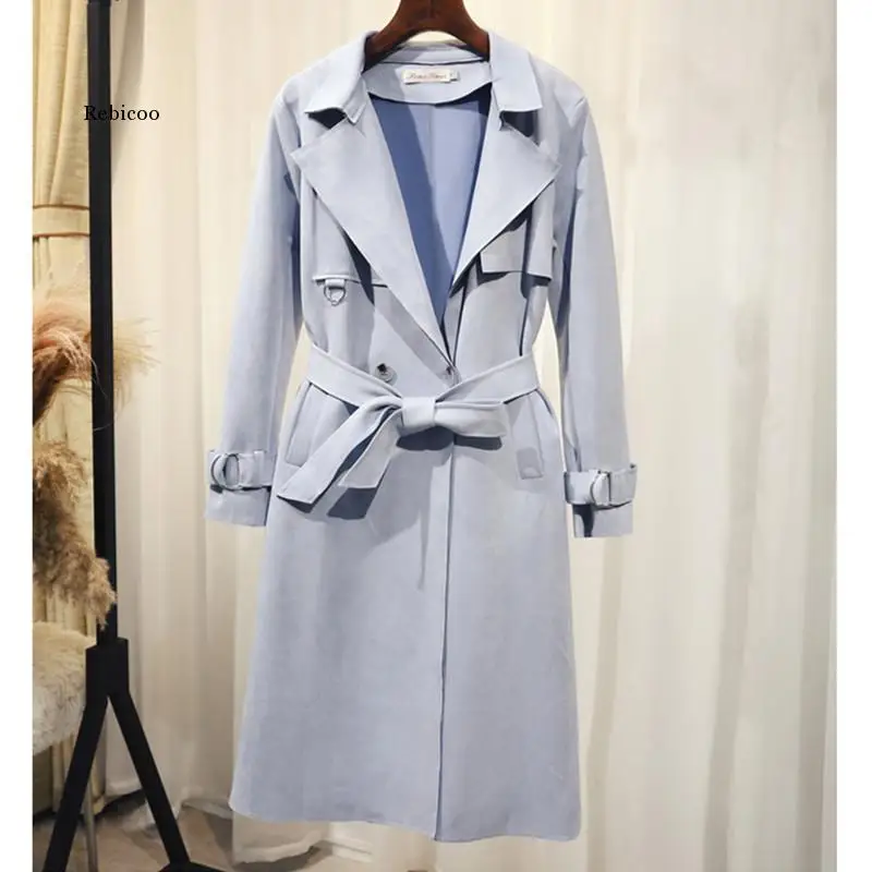 

Spring Autumn trench coat for women luxury deerskin suede elegant Female coat Double-breasted slim Ladies casual coats