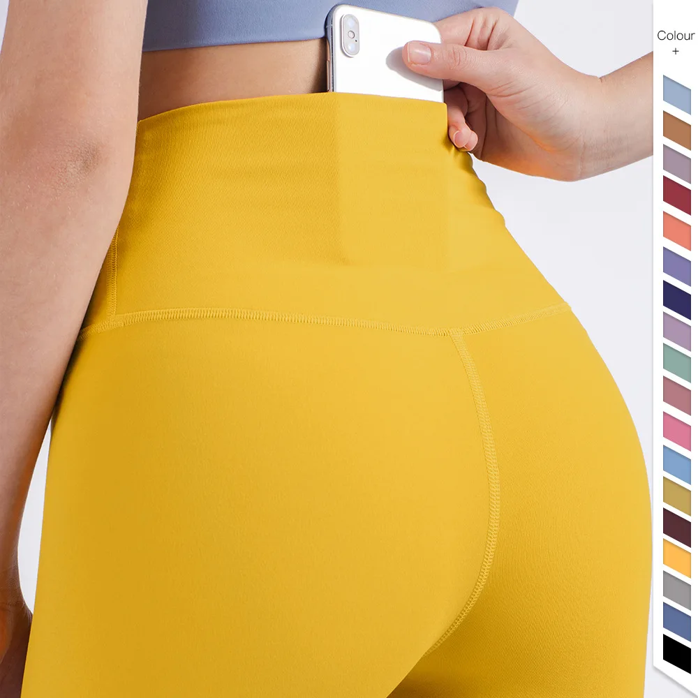 Solid Color Women Yoga Leggings Athletic Tight Soft Hight Waist Sport Pants Gym Jogging Gym Workout Training back waist pockets