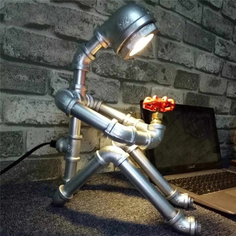 Water Pipe Robot Desk Lamps Home Decor Industrial Light Beside Bedroom Table Lamp