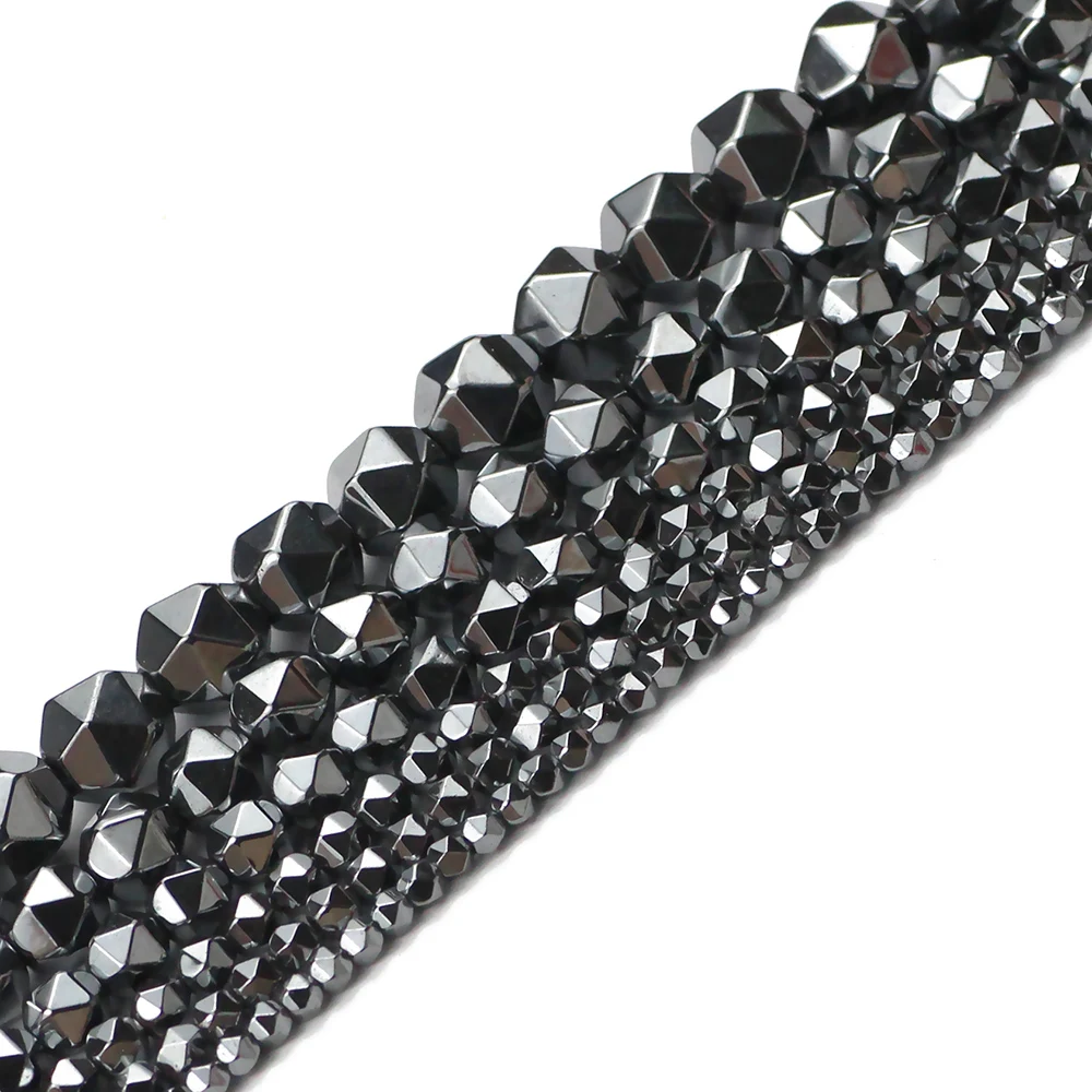 JHNBY 2/3/4/6/8mm Faceted Round Black Hematite Natural Stone Spacer Loose Beads For Jewelry Making 15.5\'\' Diy Necklace Bracelets