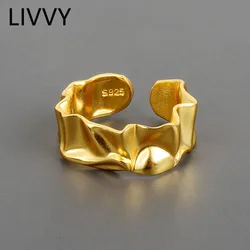 LIVVY anello fatto a mano geometrico irregolare largo Color argento per regalo di gioielli di moda Vintage da donna