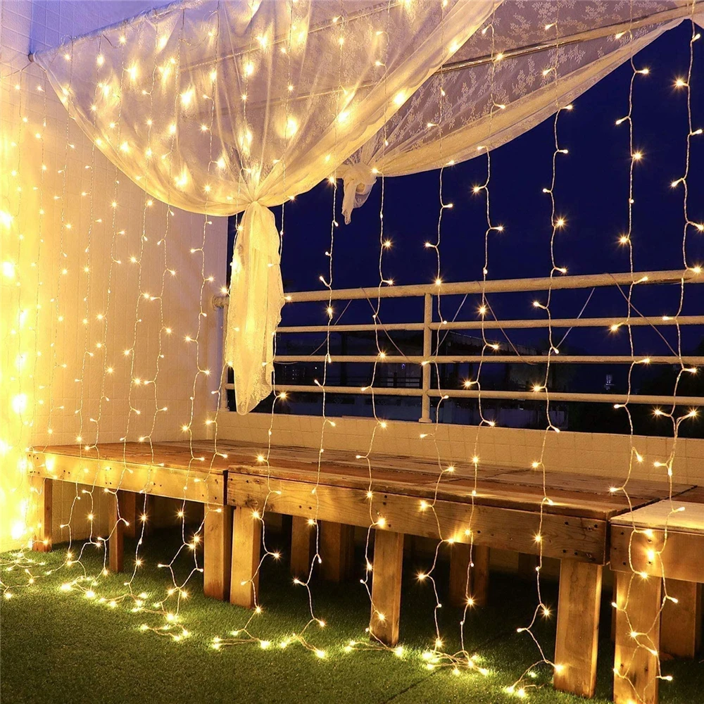 Cortina de LED ao ar livre luzes corda, rua guirlanda, janela festão, natal, casamento, feriado, decoração para casa, fada