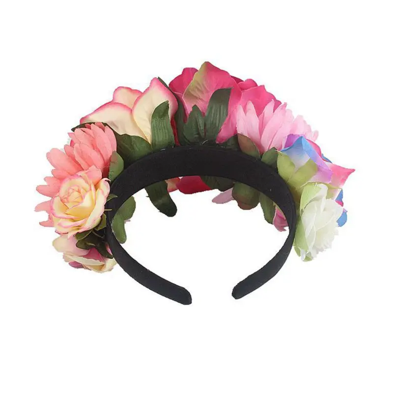 Serre-tête multicolore pour noël et Halloween, motif de roses, couronne du jour des morts, serre-tête mexicain