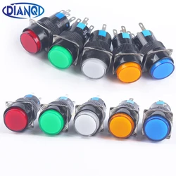 10pcs 16mm 1NO1NC 2NO2NC Latching/Momentary plastic push button switch Round pilot lamp Indicator light with LED No LED for car