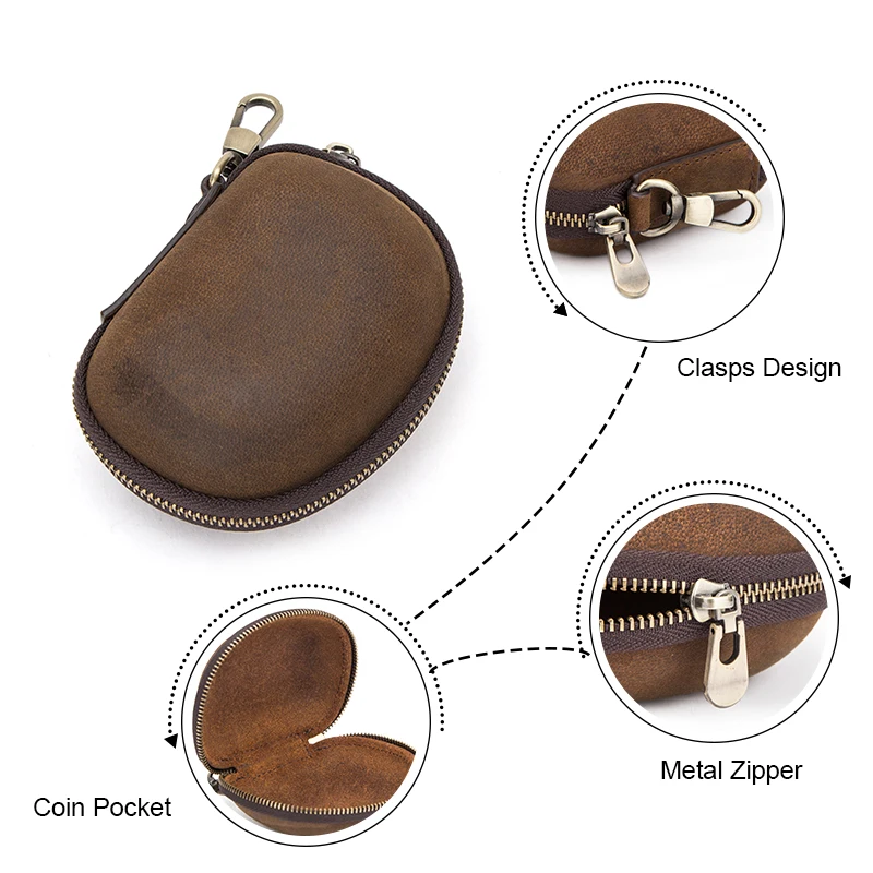 CONTACT'S-Portefeuille en cuir de cheval pour homme, petit porte-monnaie décontracté avec fermeture éclair, étui pour clés, sac d'argent pour lunettes pliantes, poudres, elin, nouveau