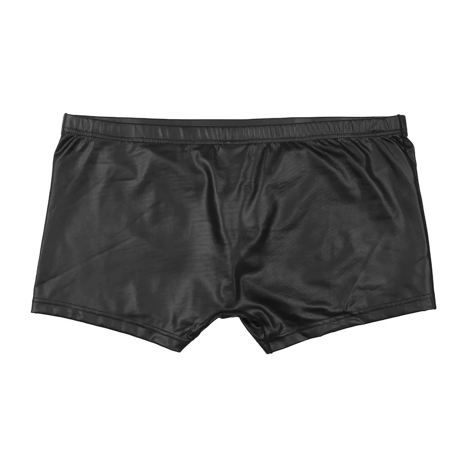 Mens Sexy Leather Short Pants For Sex Male Soft Latex Fetish Boxer Shaping Underpants Hot Porn Bulge Pouch Sexy Bottom Underwear