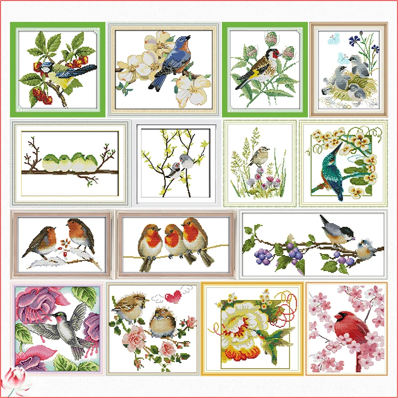 Joy Sunday Lovely Bird Cross Stitch Kit 14ct 11ct Canvas Printed Needlework Home Deco DIY Animal Sewing Set Handmade Present