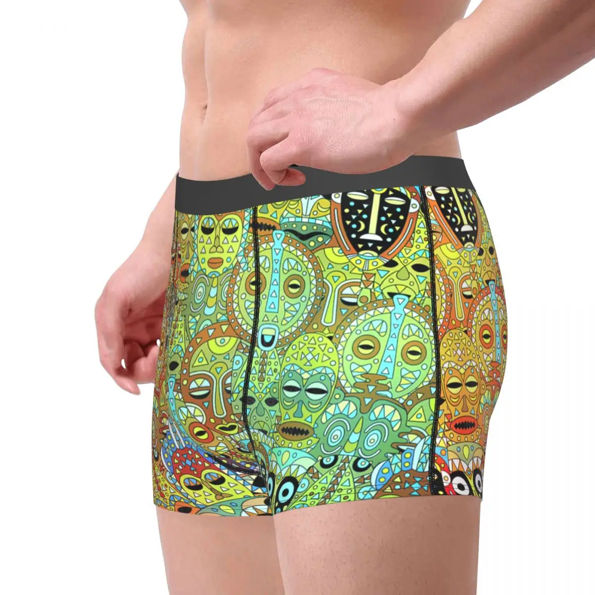 Tribal Mask Pattern Translucent With Gold Underpants Breathbale Panties Male Underwear Print Shorts Boxer Briefs