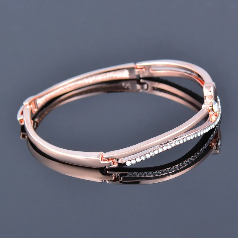 SINLEERY Romantic Rhinestone Heart Bangle For Women Rose Gold Silver Color Wedding Bracelets Fashion Jewelry