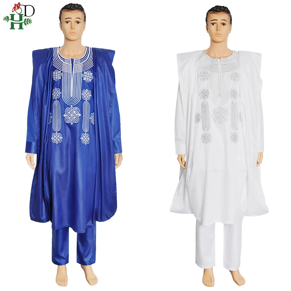 H&D African Suit For Men Robe Shirt Pants Set Long Sleeve Tops Embroidery Agbada Clothes Boubou Africain Homme Traditional Robes