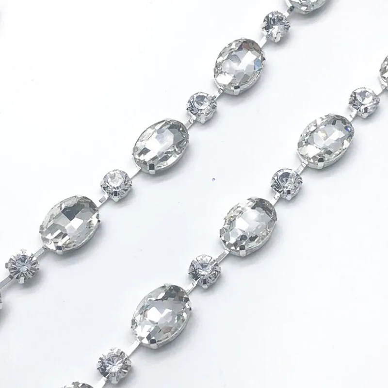 10Yds Silver Rhinestone Cup Chain for Jewelry Crafts Big Stones Crystal Trim Claw Trimming High Quality