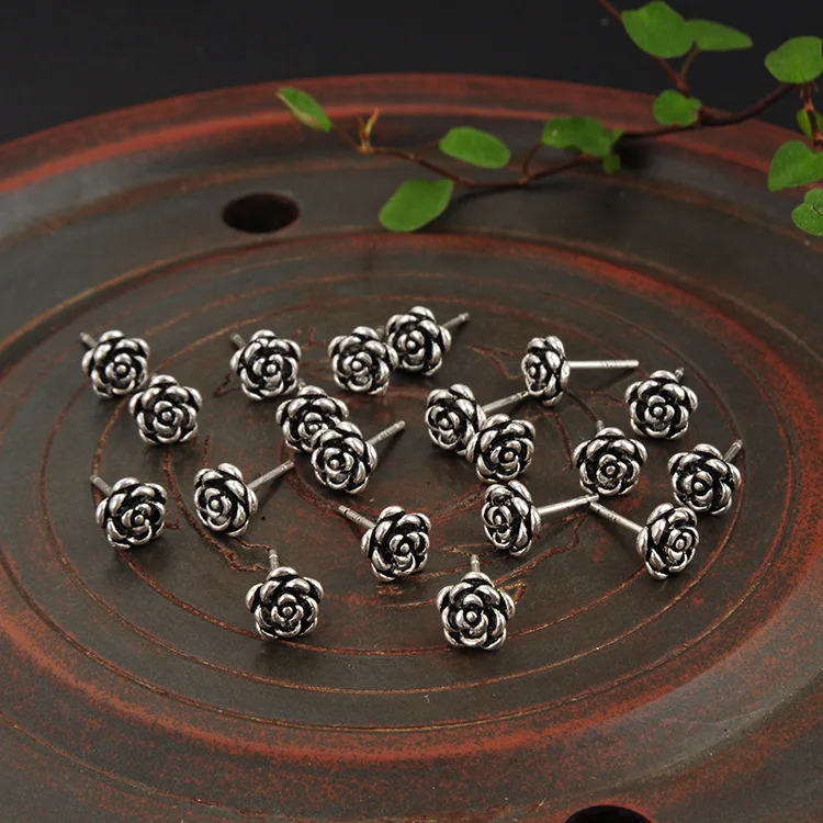 Retro Punk Silver Color Rose Flower Stud Earring 2021 Korean Fashion Women Body Penetration Earring for Women Daily Wear Jewelry